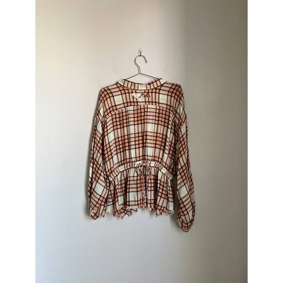 We The Free Pacific Dawn Drawstring Plaid Shirt in Peach Tree Combo Size XL - Picture 3 of 6